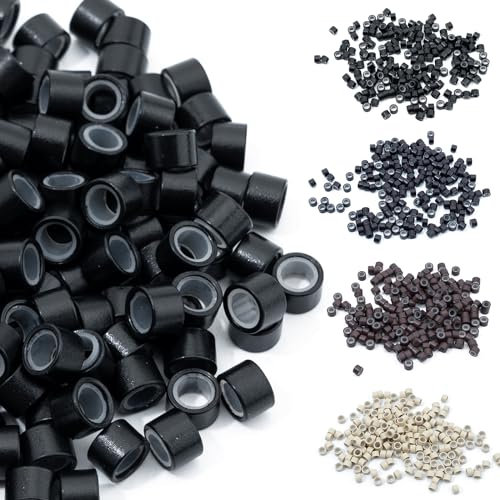 Elailite Micro Rings 5mm Black Silicone Lined 1000 Pcs Links Beads Linkies for Hair Tinsel Pre Bonded I Tip Human Hair Extension Feather Hair Extensions