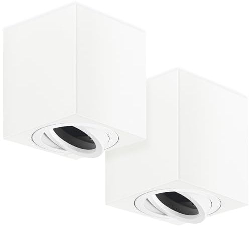 GeyouLux Aufbauspots Eckig, 30° Schwenkbar Deckenspots Weiß, Φ80×84mm Aufbaustrahler mit GU10 Fassung, Aufputz 230v Spots aus Aluminium, Rund Aufbauleuchte Downlight, 2 Stück(Keine Lichtquelle)