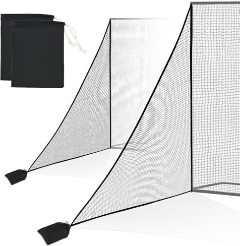 Golfschaft-Netzbefestigung für Golf-Schlagnetze, 2,1 x 2,1 m, robustes Seitennetz, Golf-Übungsnetz, Barrierenetz für Golf, Baseball, Hockey mit Sandsack, Schwarz, 2 Stück