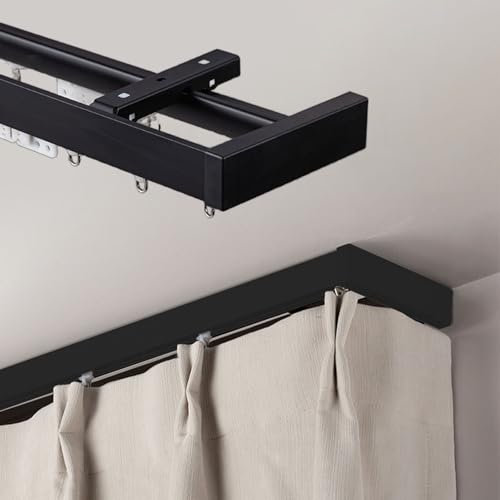 Vorhangschiene Verbundene Doppelte Vorhangschiene, Individuell Anpassbare Länge der Vorhangstange zur Verdunkelung Des Raums, Vorhangschiene für Die Decke im Wohnzimmer und Schlafzimmer(Black,6m/19.6f