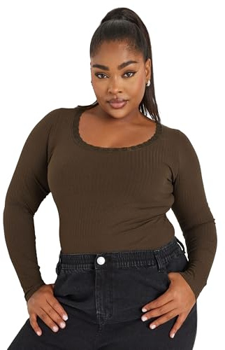 Yours Curve Chocolate Lace Trim Bodysuit - Women's - Plus Size Curve
