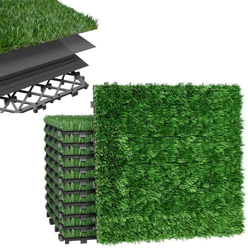 YUENFONG Lot de 11 tapis de gazon artificiel 30 x 30 cm - Miniature - Décoration de jardin - Tapis d'herbe synthétique en polyéthylène - Résistant aux UV - Pour terrasse, balcon, intérieur et