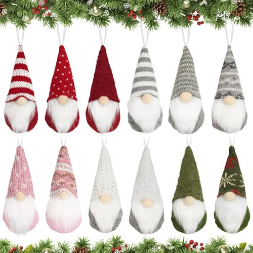 BOFUNX 12 Stücke Weihnachtsbaum Anhänger Hängende Weihnachtswichtel Weihnachtsbaum Zwerge Dekoanhänger Weihnachtsbaumschmuck Weihnachtsdeko
