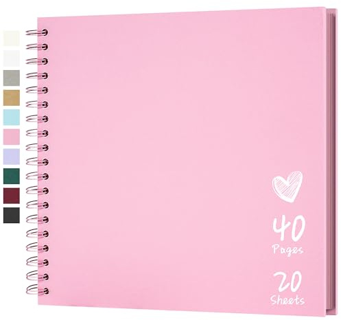 Hiwhy Fotoalbum Scrapbook 25,5x25,5 cm 40 Seiten DIY Scrapbook Hartes Kraftpapier Baby Erinnerungsbuch Familie Geburtstag Hochzeit Jahrestag Scrapbook, Rosa