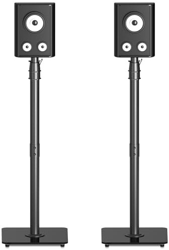 suptek Heavy-Duty Floor Standing Speaker Stands Pair | Anti-Tip Rear Surround Sound Stands for Bose, JBL, Sony | 86-113cm Height Adjustable, 10kg Capacity, Tool-Free Assembly (SFM001)