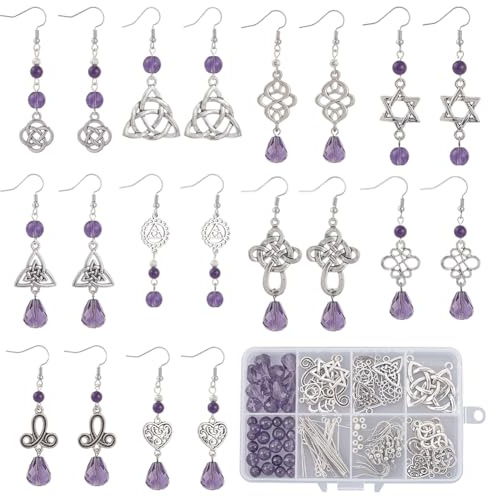 SUNNYCLUE 1 Box DIY 10 Pairs Earrings Making Kit celtics Trinity Knot Charm Traditional Irish celtics Charms celtics Knot Charms Purple Glass Spacer Beads for Jewellery Making Kits Adults Women