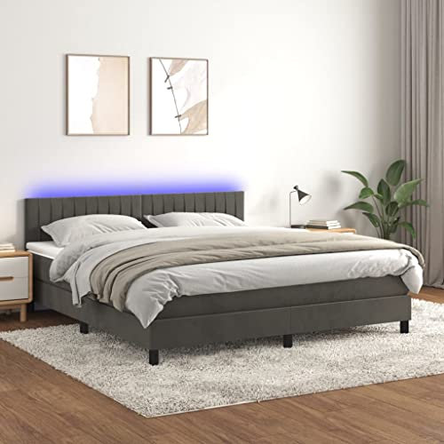 Festnight Boxspringbett 160 x 200 mit matratze und Led Bett 160x200 mit matratze und lattenrost Polsterbet 160x200 Bett mit LED Beleuchtung & kopfteil -Dunkelgrau-160 x 200 cm Type-2
