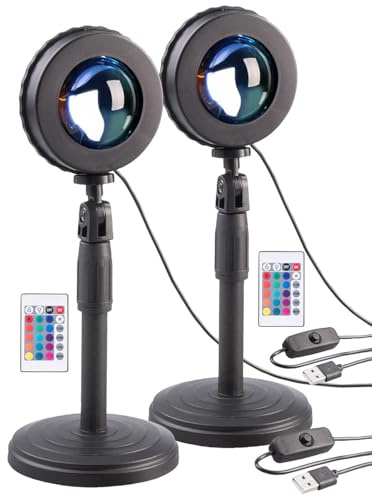 PEARL Deko Lampe LED: 2er-Set RGB-LED-Sonnenuntergangslampen, 16 Farben, Fernbedienung (USB-Sonnenuntergangslampe, Effektlampen, Farbe)