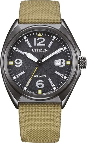 Citizen Herrenuhr Edelstahl, Schwarz, 40 mm, AW1575-08E | Analog Quartz, Kristallglas, 10 bar Wasserdicht, 240 Tage Gangreserve, Datum, Nylonband