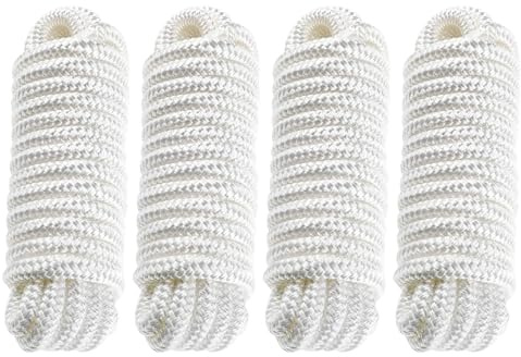 BOOMSTART 4 cuerdas para barco de 16 mm con ojo de nailon, doble trenzado, 16 mm de diámetro, 7,62 m, ojo 38 cm, carga de rotura: 3970 kg, color blanco