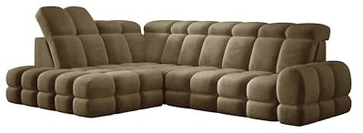 DomoHome Ecksofa Tollo Olivgrün Salvador-Stoff Linke Seite 302x217x105 cm, L-Form Sofa mit Schlaffunktion, Bettkasten 120x85x17 cm, Elektrisch Verstellbar
