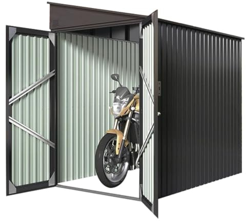 VERDELOOK | Deposito Cicli e Motocicli da Giardino Grigio 249x170 H203 cm in Lamiera Zincata, Box per Bici e Moto con Porta a Due Ante e Tetto Spiovente