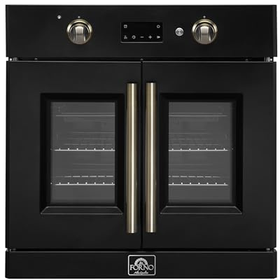 Forno Asti 30-Inch French Door Electric Wall Oven in Black & Antique Brass – 3.68 Cu. Ft. True Convection, 3600W, Air Fry, Sous Vide, Self-Cleaning Function