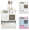 OHMG Caja de arena para gatos de acero inoxidable, con tapa+accesorios, incluye pala y alfombrilla, caja de arena para gatos, tamaño XXL, bandeja extensible (ceniza-45 x 35 x 38 cm)