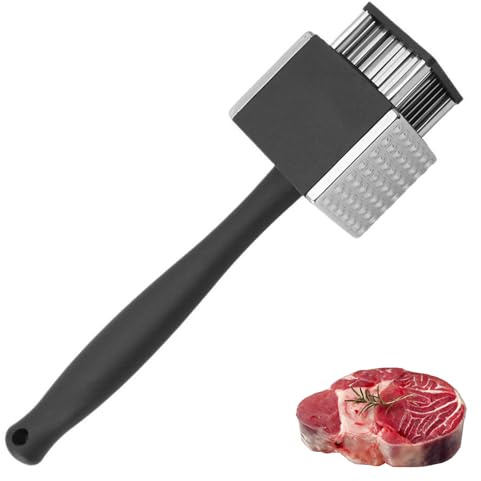 RoseFlower Ablandador de Carne con Aguja y Martillo 2 en 1, Mazo para Carne de Acero Inoxidable con Diseño de Agarre Antideslizante de Silicona, Apto para Lavavajillas