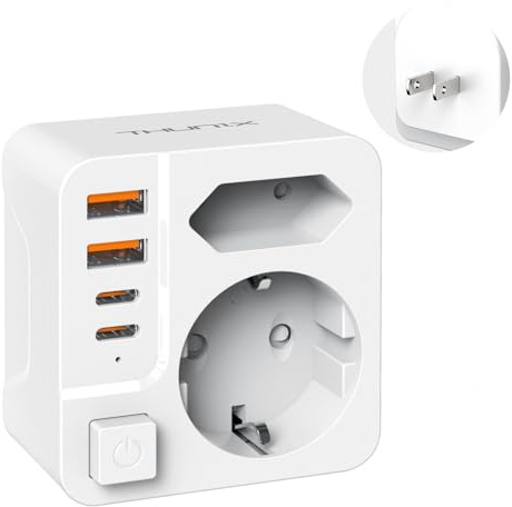 Adattatore Presa Giappone, 6 in 1 Adattatore Presa Spina Tipo A con 4 USB(2 Tipo C PD20W) Adattatore da Viaggio per Giappone, Cina, Thailandia, Cuba, Canada, Colombia