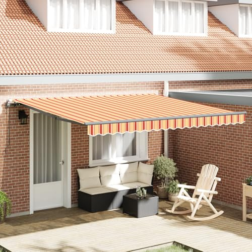 Tenda da sole retrattile automatica giallo e arancione, 400 x 350 cm, con protezione solare e resistente alle intemperie