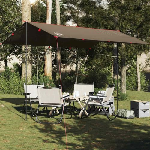 Braun 366x306 cm Wasserdicht Tarp, 185T Polyester mit PU-Beschichtung, Leicht Tragbar Camping Überdachung für Outdoor Trekkingtouren, Sonnenschutz Regenschutz