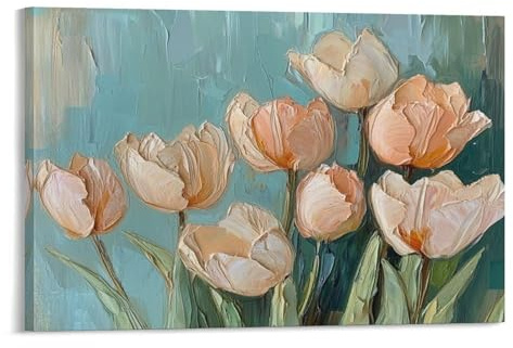 EUUMKOO Rustikale Tulpen-Leinwandkunst, Vintage-Blumenbild, Gemälde auf Leinwand, Druck, Poster, Dekoration, Kunstwerk für Zuhause, Wohnzimmer, Schlafzimmer, Wanddekoration, Rahmen, 30 x 45 cm