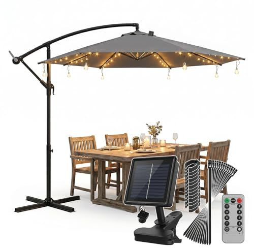 Sekey Luci per Ombrellone da Esterno Solare con 136 LED & 8 Lampadine, Catena di Luci per Ombrellone, Valida anche per Ombrellone Decentrato, 8 Modi + Telecomando, per Terrazzo Spiaggia