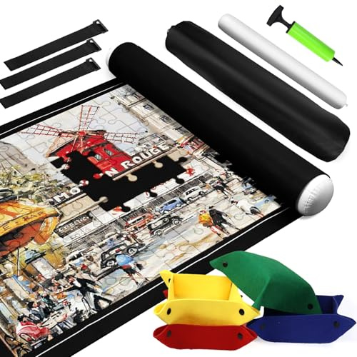 Tapis de Puzzle 1000 1500 2000 Pieces, Tapis pour Puzzle Enroulable, Rouleau Puzzle avec 4 Trieur de Puzzle, Pompe Gonflable