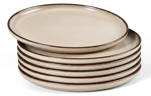 HaWare 10.5” Dinner Plates Set of 6, Large Reactive Glaze Stoneware Dinnerware Set, Round Ceramic Plate for Home Restaurant, Chip and Scratch Resistant, Microwave & Dishwasher Safe, Cream Khaki