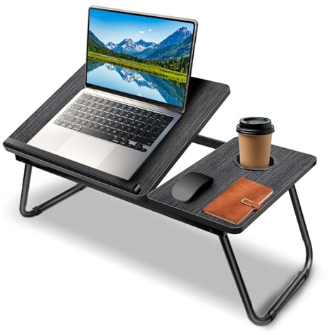 Klappbarer Laptop-Tisch mit Getränkehalter, tragbarer Betttisch für Laptop, Lesen, Essen & Arbeiten, klappbarer Notebook-Ständer für Sofa, Bett, Balkon