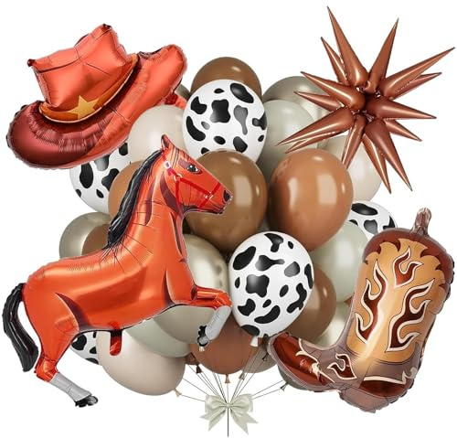 Ovanda 22 Stück Western Party Ballons Set, Cowboy Party Deko | Pferde Luftballon, Cowboyhut Ballon,Cowboystiefel Ballon, Kuhmuster Ballons,Rodeo Partys Deko für Kindergeburtstag Geburtstag