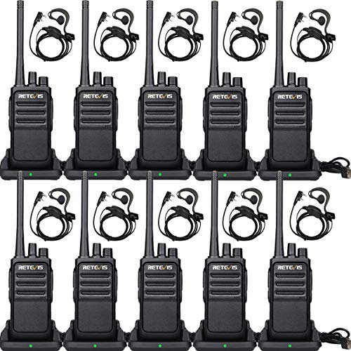 Retevis RT617 Funkgeräte Set,Walkie Talkie Erwachsene,Wiederaufladbares Funkgerät Große Entfernungen, VOX, Profi Walkie-Talkie mit Ohrhörer für Schule, Sicherheit, Logistik (10 Stück, Schwarz)