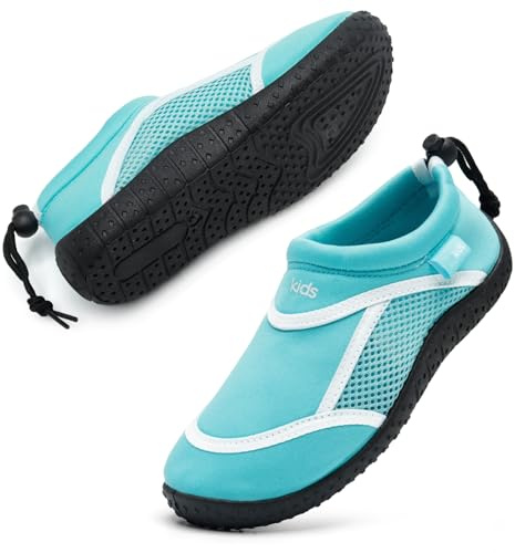 HKR Kids Water Shoes Boys Aqua Socks Quick Dry Beach Swim Pool Surf Wetsuit Barefoot Shoes Teal 12.5 UK Child