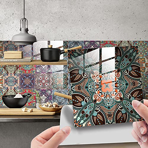Fliesenaufkleber 15x15cm Mandala Wandfliese Aufkleber 20 Stück PVC Fliesensticker Fliesen Selbstklebende Tapete Wasserdicht Wandaufkleber für Küche,Schrank,Möbel,Tisch (Mandala C, 15x15cm(6x6))