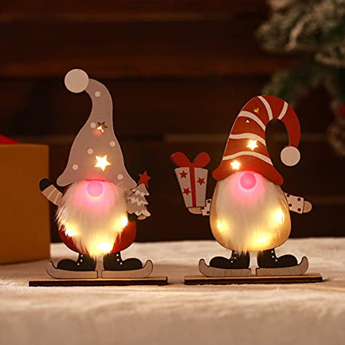 2 Stück Wichtel Figuren Set, Weihnachtsdeko Leuchtend Licht, Tischdeko Weihnachten Beleuchtet Santa, Holzdeko Weihnachten, Weihnachtsdeko Amerikanisch, Weihnachts Deko Figur Holz LED Kinder Schneemann
