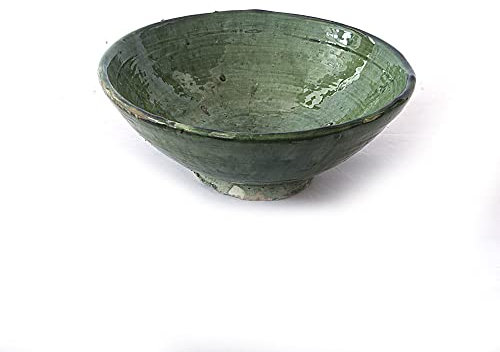 ARTIGIANATO VULCANO Bol marocain vert de Tamegroute village aux portes du désert en terre cuite cm24 pour isalatière fruits et soupes.