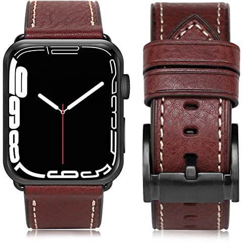 HUAFIY Correa de piel compatible con Apple Watch, 49 mm, 45 mm, 44 mm, 42 mm, para hombre y mujer, correa de cuero original para iWatch Serie 8/7 6 5 4 3 2 1