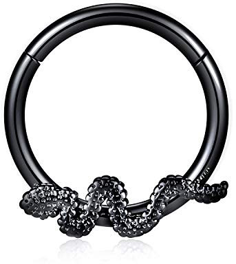 AROWRO Schlange Nasenringe Septum Clicker Nase Hoop Ring 316L Chirurgenstahl Knorpel Daith Helix Ohrringe Hoop Daith Piercing Schmuck 16G 8mm Schwarz