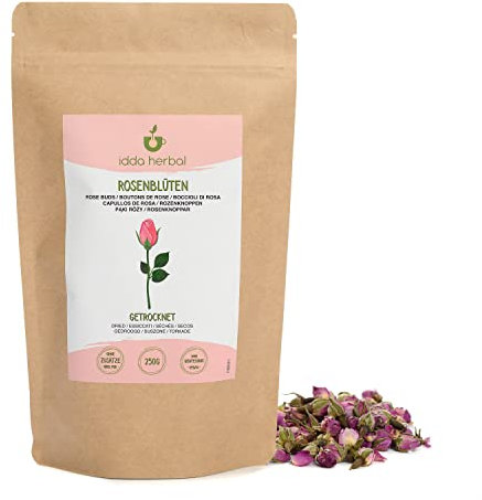 Boutons de Roses Séchées (250g) - Thé en Vrac, Pétales de Rose Entiers, 100% Naturels et Purs pour Tisane, Infusion à Base de Plantes
