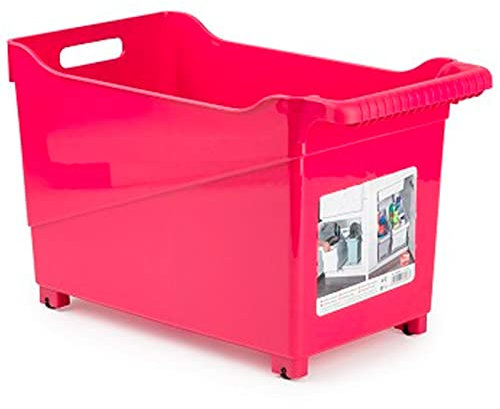 Acan Tradineur - Carrito de plástico Multiusos con Ruedas y asa Nº2, Cesta organizadora para Productos de Limpieza, baño, Cocina, 28 x 23,7 x 45 cm, Color Aleatorio