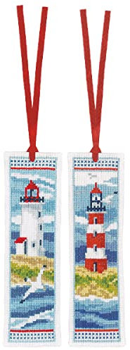 Vervaco Lesezeichen Kreuzstich Stickpackungen Gezählter Kreuzstich Set Leuchttürme 2er DIY Set Erwachsene Sticken Lesen Zubehör Geschenk Zählmusterpackung ca. 6 x 20 cm Stickset für Anfänger