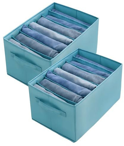 SUBEEN kleiderschrank organizer,Stapelbar Ordnungssystem Kleiderschrank Schrank, Organizer für Hosen Jeans, Schubladen Kleidung Aufbewahrung Boxen aus PP-Karton (7*blau 2 Pack)