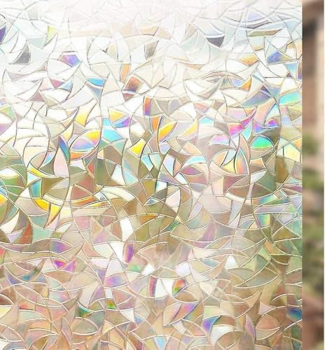 rabbitgoo Fensterfolie Blickdicht Selbsthaftende, Sichtschutzfolie Fenster Bunt, 3D Regenbogen Folie Fenster 75x300cm Statisch Haftend ohne Klebstoff Anti UV Sonnenschutz für Büro Wohnzimmer