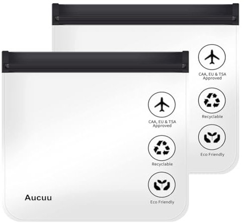 Aucuu 1L Flugzeug Beutel Flüssigkeiten, 20x20cm Kulturbeutel Transparen Reise Kosmetiktasche, Flughafensicherheit Zugelassene Flüssigkeitsbeutel, Auslaufsichere wasserdichte Reisekulturbeutel