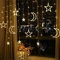 LED Lichterkette Vorhang - 3,5M Sternenvorhang Lichterkette Fenster, Lichtervorhang Innen mit Sterne und Mond, Weihnachtsbeleuchtung für Weihnachten, Ramadan, Party Deko (Warmweiß)