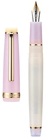 Jinhao 82 Acrylic Fountain Pen, Iridium Extra Fine Nib with Ink Converter, Macaron Peach Pink Contrast Color Classic Design Smooth Writing Pen (Gold Trim)