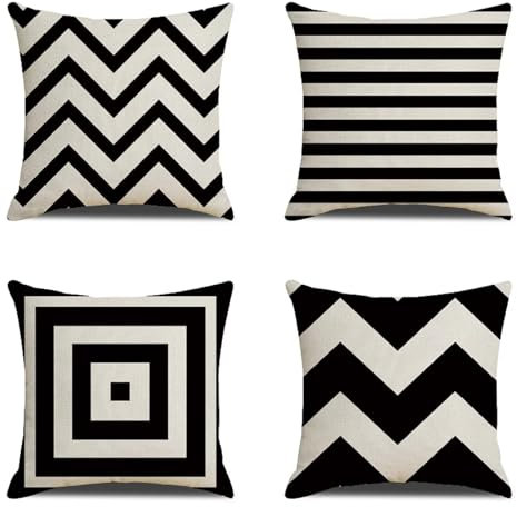 Kissenbezug 40x40 cm 4er Set Schwarz Kissenbezüge Weiss Outdoor Kissen Leinen Sofakissen Dekokissen Gartenmöbel Kissen couchkissen kissenhülle für Couch Wohnzimmer Bank Büro Auto Home Decor Geschenke
