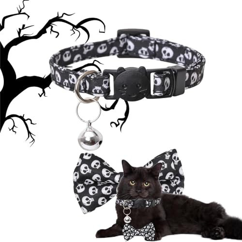 Moxeupon Katzenhalsband für Halloween | Verstellbare Halsbänder für Hunde und Katzen mit Abnehmbarer Fliege,Dekorationsprodukte für Haustiere im Freien für Reisen, Fotografie, Zuhause, Spazierengehen