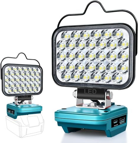 Cordless LED Work Light for Makita 18v Battery,Flood Lights for Makita Light 48W Compact Lighting,Portable Spotlight with Type C & USB Fast Charge PD 3.0/18W (No Battery) (Brown)