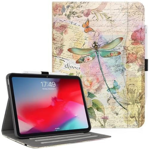Vimorco Case for iPad (A16) 11th Generation 2025, for iPad 11th/10th Generation Case, Pencil Holder with Hand Strap & Pocket, Multi-Angle Viewing PU Leather Cover, Auto Wake/Sleep, Dragonfly