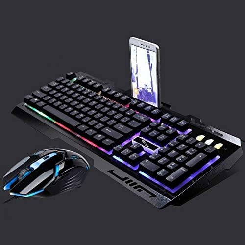 Keyboard and Mouse Combo Set Quiet G700 USB RGB Backlight Wired Optical Gaming Mouse And Keyboard Set with Phone Holder - Compact Keyboard PC for Working or Games