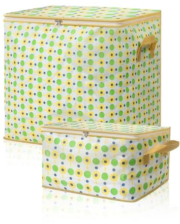 OTraki 2 Pack Quilt Storage Bag, 110L Large Clothes Storage Bag with 30L Storage Box with Lid and Zip Thick Fabric Wardrobe Storage Organiser for Duvet Towel Bedding Blankets Toy Underbed Storage