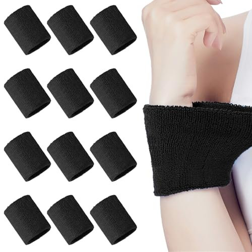 12 Stück Schweißband,Schweißband Handgelenk,Fitness Arm Schweißband,Schweißbänder Sport Wristbands für Tennis Basketball Fußball Laufen(Schwarze)
